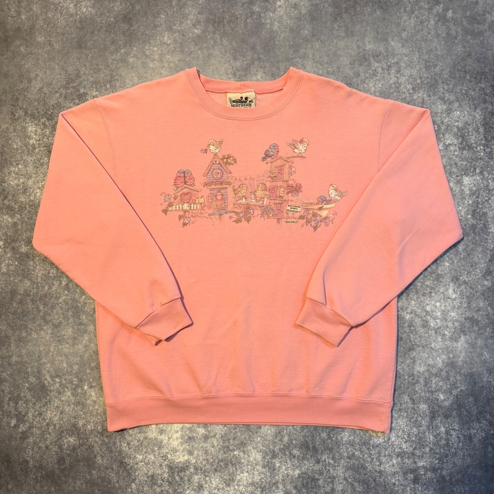 Vintage Northern Reflections Pink Birdhouse Graphic Sweatshirt Womens XL Granny